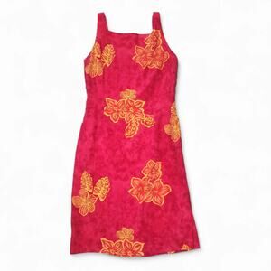 Maggy London Silk Dress Hawaiian Floral Pink Yellow Tropical Resort Womens 14